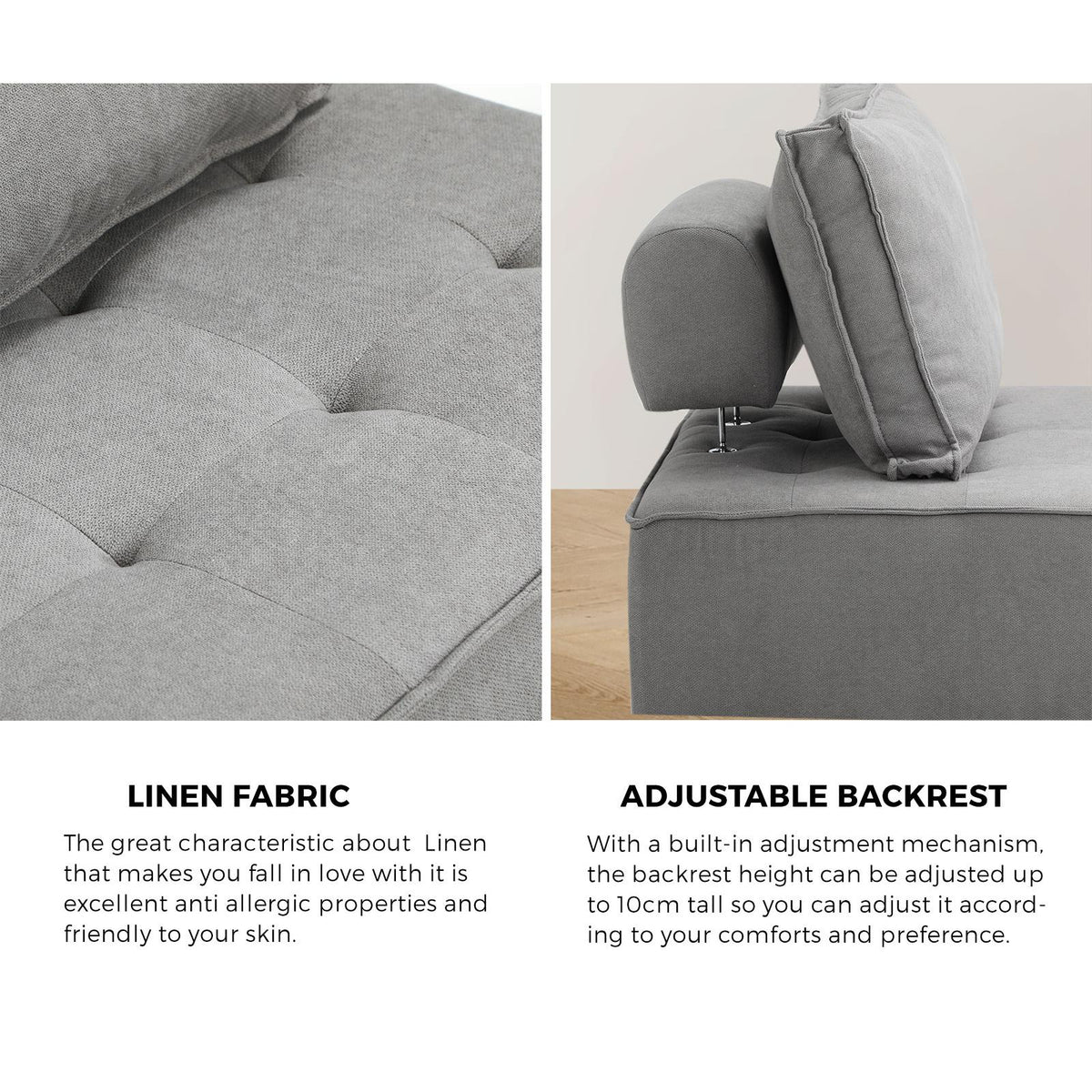 ACH-TOFU-GY Oikiture Armless Sofa with Adjustable Back Modular Grey