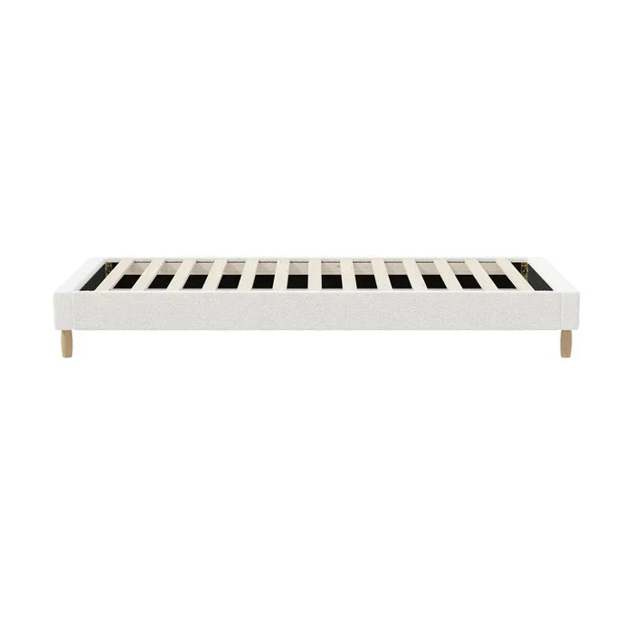BF-B-COMO-S-SP-WH Oikiture Bed Frame Single Size Bed Base White Boucle