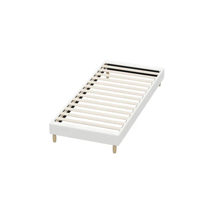 BF-B-COMO-S-SP-WH Oikiture Bed Frame Single Size Bed Base White Boucle