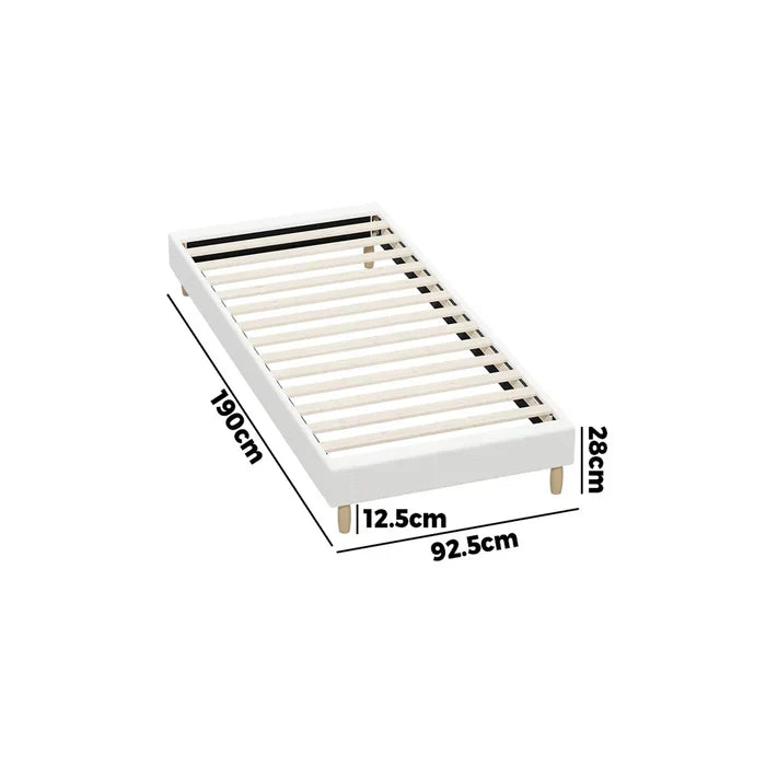 BF-B-COMO-S-SP-WH Oikiture Bed Frame Single Size Bed Base White Boucle