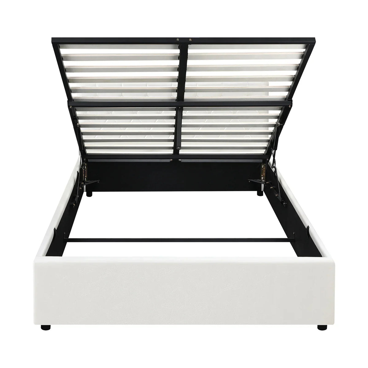 BF-B-COTI-D-WH-ABC Oikiture Bed Frame Double Size Gas Lift Storage Base White Leather COTI
