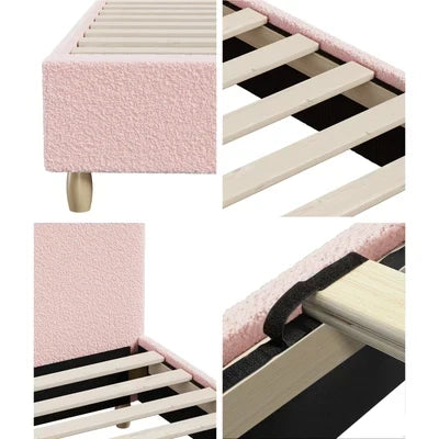BF-B-KLAO-Q-SP-PK-AB Oikiture Bed Frame Queen Size Pink Boucle Cloud Shape