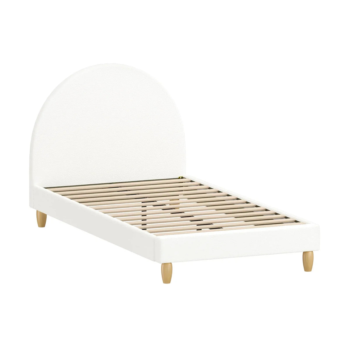 BF-B-MUNA-KS-SP-WH-AB King Single Sized Boucle Fabric Arched Platform Bed Frame