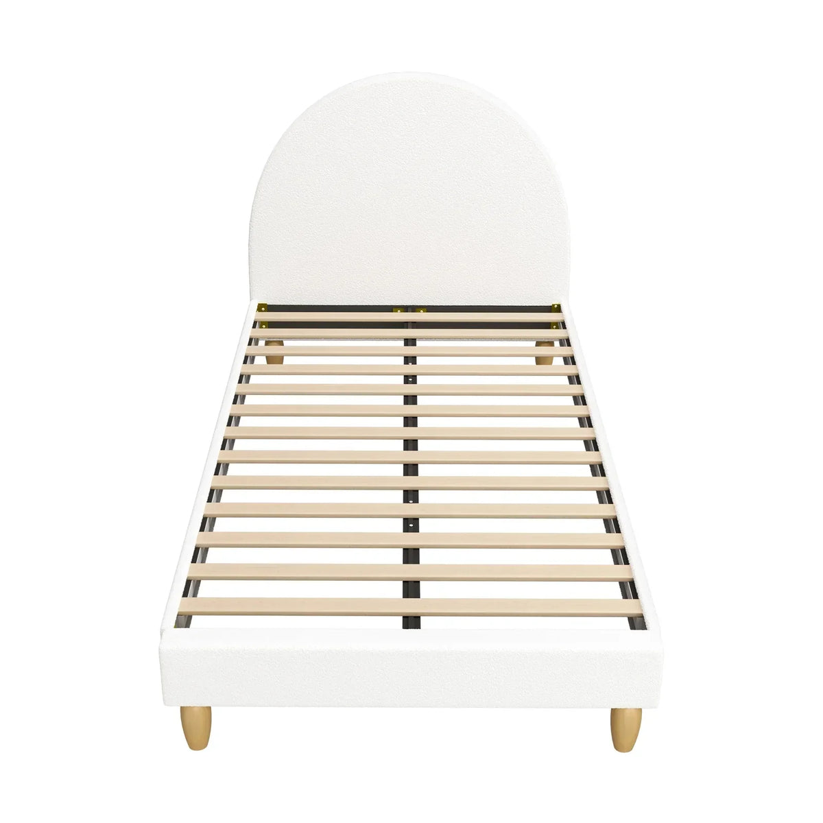 BF-B-MUNA-KS-SP-WH-AB King Single Sized Boucle Fabric Arched Platform Bed Frame