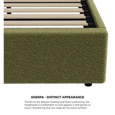 BF-B-TOTI-D-SP-GN-AB Oikiture Bed Frame King Single Size Gas Lift Base with Storage Boucle Green