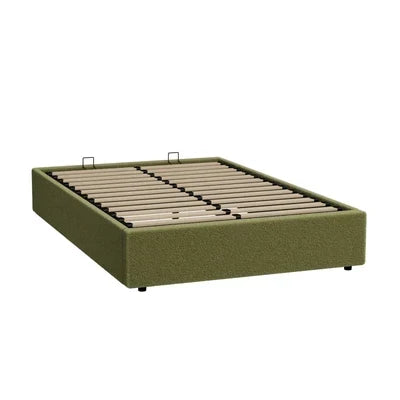 BF-B-TOTI-D-SP-GN-AB Oikiture Bed Frame King Single Size Gas Lift Base with Storage Boucle Green
