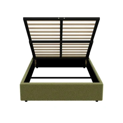 BF-B-TOTI-D-SP-GN-AB Oikiture Bed Frame King Single Size Gas Lift Base with Storage Boucle Green