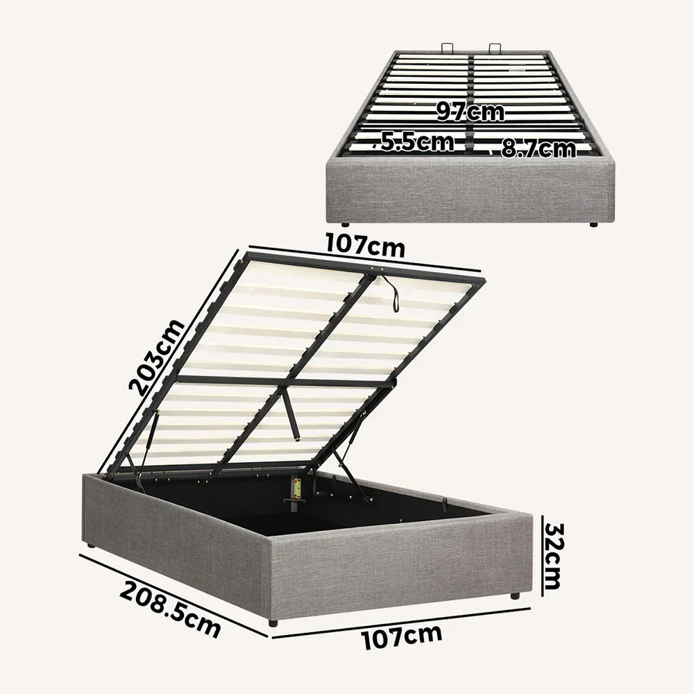 BF-B-TOTI-KS-WH-AB White King Single Size Seraphine Boucle Gas Lift Bed Base