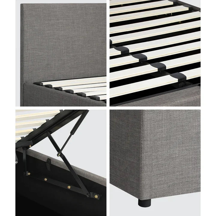 BF-B-UNO-K-GY-ABC Oikiture Bed Frame King Size Gas Lift Base with Storage Mattress Platform Grey