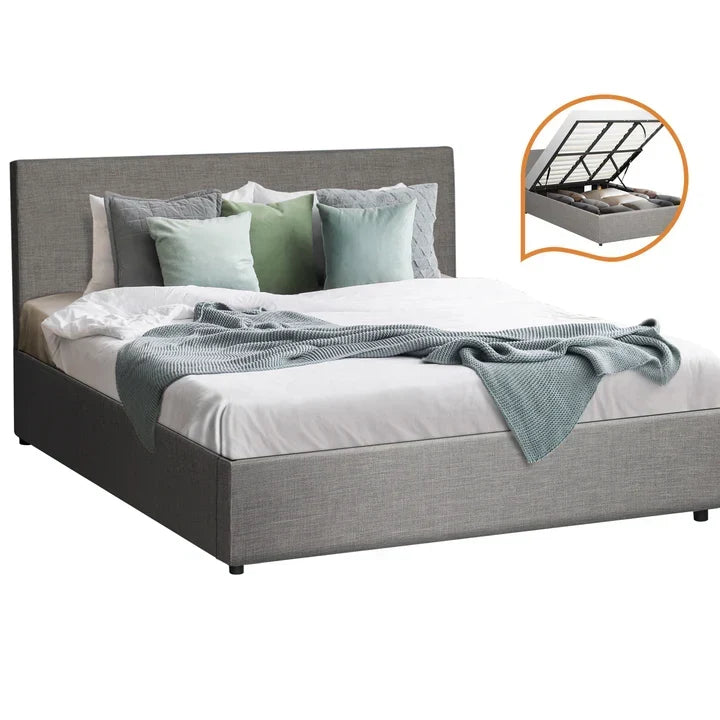 BF-B-UNO-K-GY-ABC Oikiture Bed Frame King Size Gas Lift Base with Storage Mattress Platform Grey