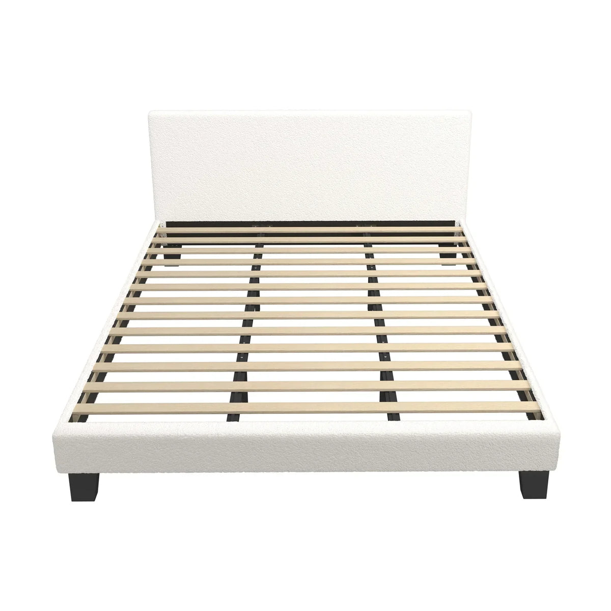 BF-B-VANK-K-SP-WH-AB Oikiture Bed Frame King Size Mattress Base Boucle Fabric Platform Wooden Slats