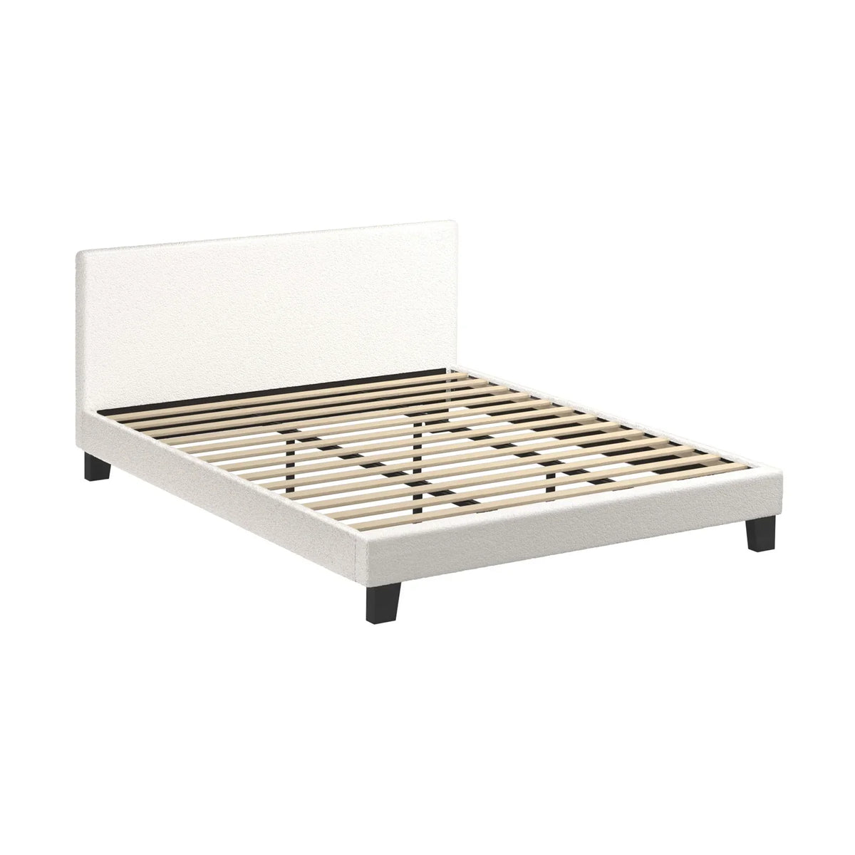 BF-B-VANK-K-SP-WH-AB Oikiture Bed Frame King Size Mattress Base Boucle Fabric Platform Wooden Slats