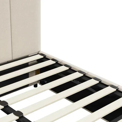 BF-B-VISH-K-BG-ABC Oikiture Bed Frame King Size Gas Lift Base With Storage Beige Fabric VISH