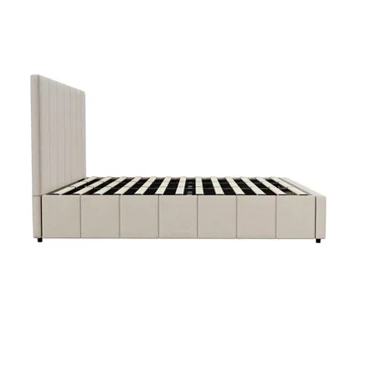 BF-B-VISH-K-BG-ABC Oikiture Bed Frame King Size Gas Lift Base With Storage Beige Fabric VISH