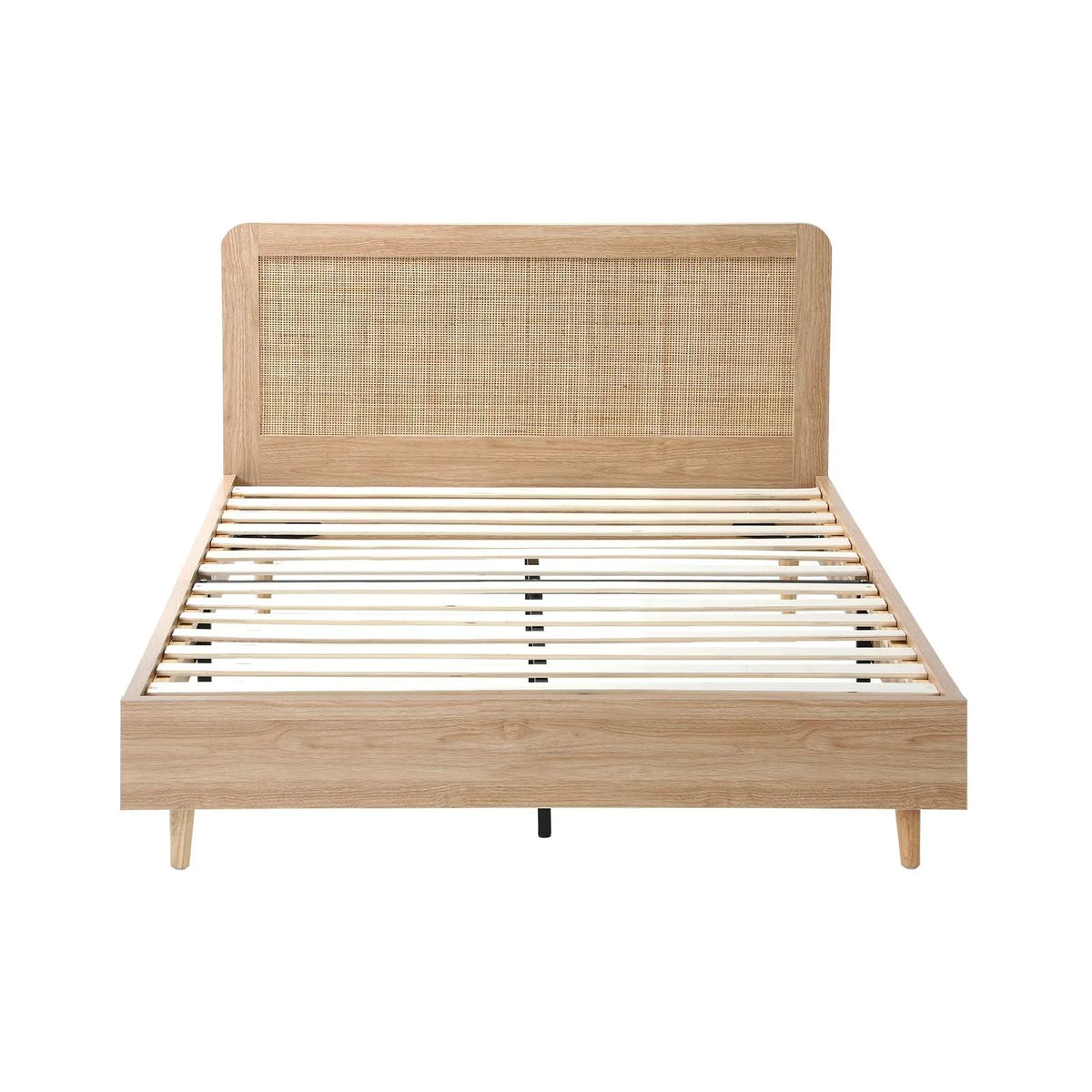 BF-LUNA-D-WD-AB Bed Frame Double Size Wooden Bed Frame Rattan Headboard