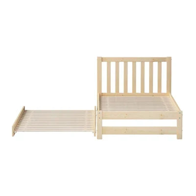 BF-W-A11-T2N-WD-AB Oikiture Trundle Kids Bed Frame Single Wooden Timber Hidden Dual Beds Natural