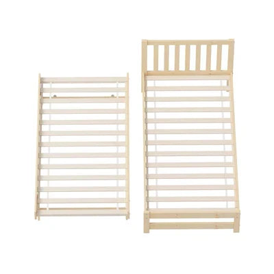 BF-W-A11-T2N-WD-AB Oikiture Trundle Kids Bed Frame Single Wooden Timber Hidden Dual Beds Natural