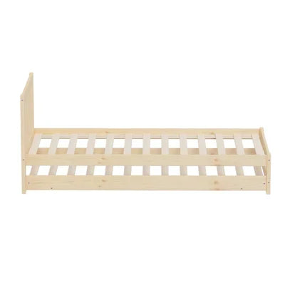 BF-W-A11-T2N-WD-AB Oikiture Trundle Kids Bed Frame Single Wooden Timber Hidden Dual Beds Natural