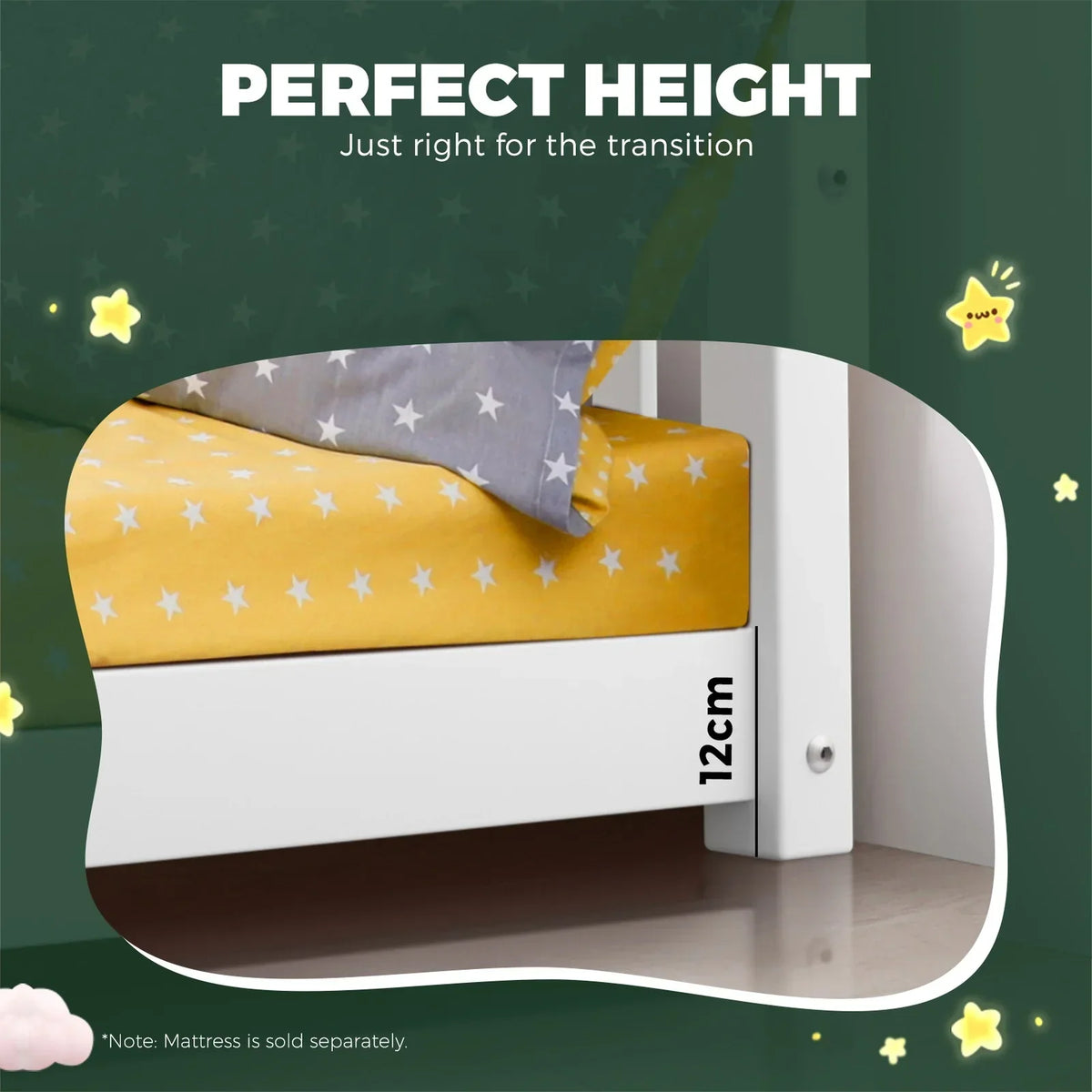 BF-W-A2-D-WH-AB Oikiture Kids Wooden Bed Frame House Beds Platform Double White Timber Pine