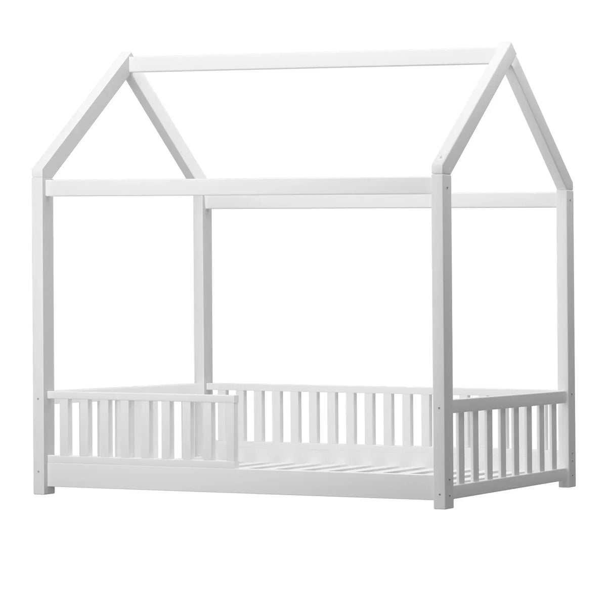 BF-W-A2-D-WH-AB Oikiture Kids Wooden Bed Frame House Beds Platform Double White Timber Pine