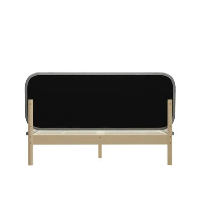 BF-W-B-IRIS-Q-GY-AB Oikiture Wooden Bed Frame with Padded Fabric Edges Pine Headboard Base Queen