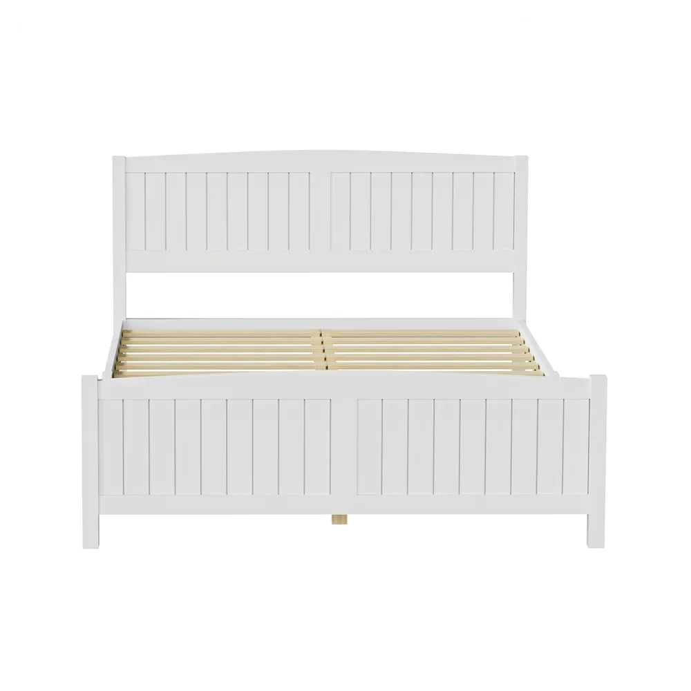 BF-W-B-META-Q-WH-AB Oikiture Bed Frame Queen Size Wooden Base Timber Platform White
