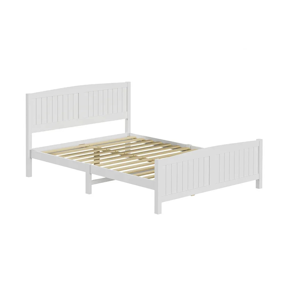 BF-W-B-META-Q-WH-AB Oikiture Bed Frame Queen Size Wooden Base Timber Platform White