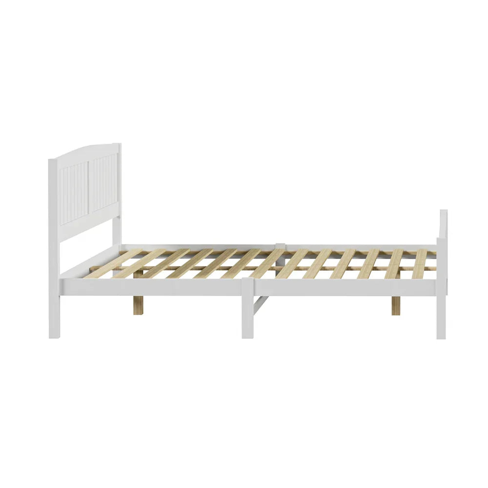 BF-W-B-META-Q-WH-AB Oikiture Bed Frame Queen Size Wooden Base Timber Platform White