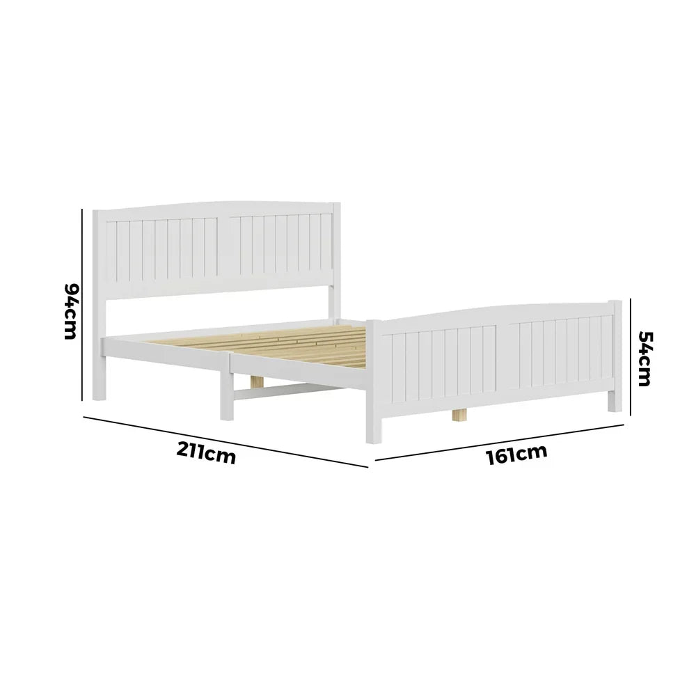 BF-W-B-META-Q-WH-AB Oikiture Bed Frame Queen Size Wooden Base Timber Platform White