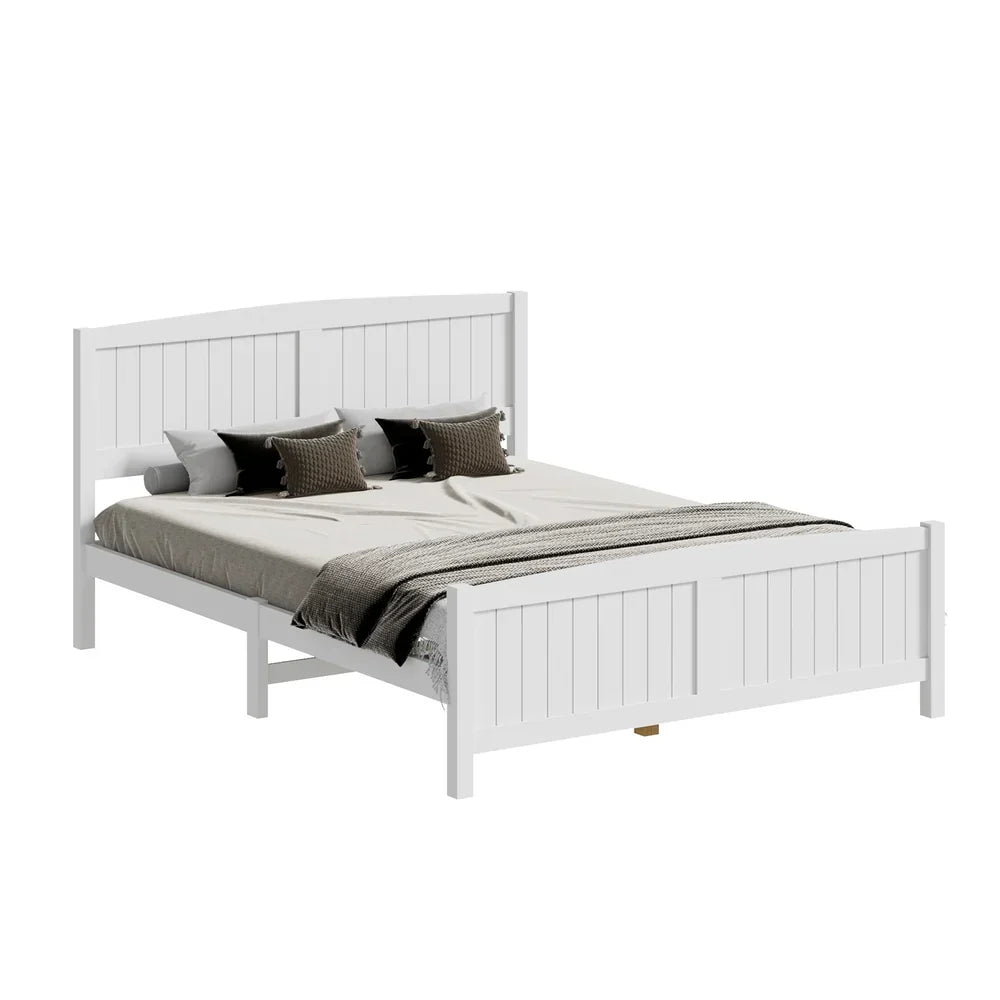 BF-W-B-META-Q-WH-AB Oikiture Bed Frame Queen Size Wooden Base Timber Platform White