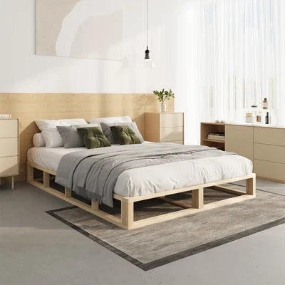 BF-W-C2-KS-WD-AB Oikiture Bed Frame King Single Wooden Bed Base Platform Cage-like Base