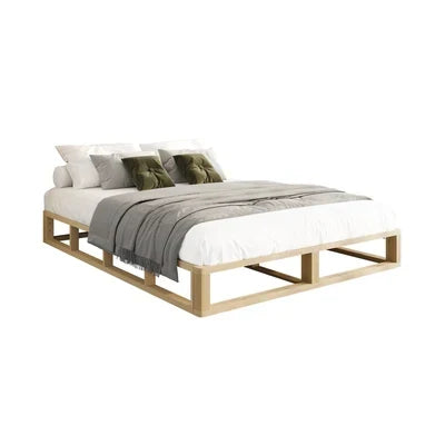 BF-W-C2-KS-WD-AB Oikiture Bed Frame King Single Wooden Bed Base Platform Cage-like Base