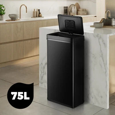 BIN-MT-B2-75L-BK Oikiture 75L Motion Sensor Bin Automatic Rubbish Trash Can Kitchen Black