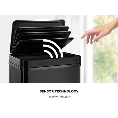 BIN-MT-B2-75L-BK Oikiture 75L Motion Sensor Bin Automatic Rubbish Trash Can Kitchen Black