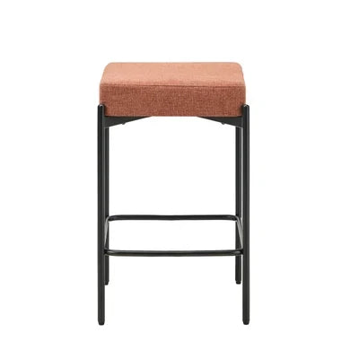 BS-D-KIM-OR-2PC Oikiture 2x Bar Stools Kitchen Counter Dining Chair Linen Seat Metal Orange