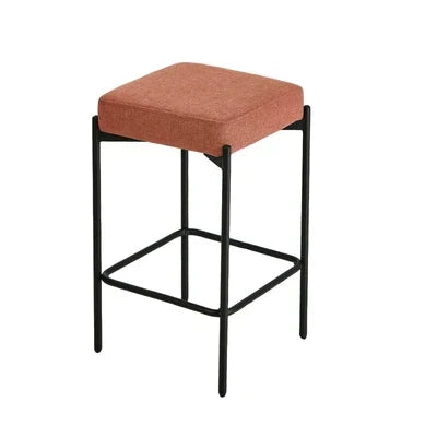 BS-D-KIM-OR-2PC Oikiture 2x Bar Stools Kitchen Counter Dining Chair Linen Seat Metal Orange