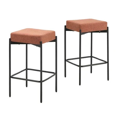 BS-D-KIM-OR-2PC Oikiture 2x Bar Stools Kitchen Counter Dining Chair Linen Seat Metal Orange