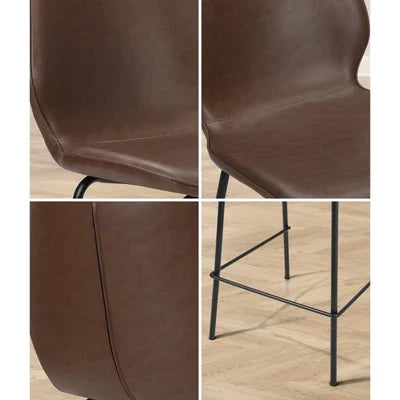 BS-D-RITZ-BR-2PC Oikiture 2x Bar Stools Kitchen Dining Chairs Counter Stool Leather Brown