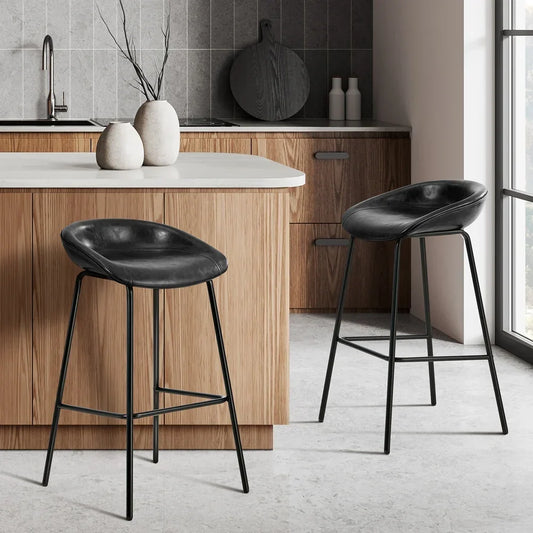 BS-E-CDX-BK-2PC Oikiture 2X Bar Stools Kitchen Dining Chair Metal Counter Stool PU Leather Black