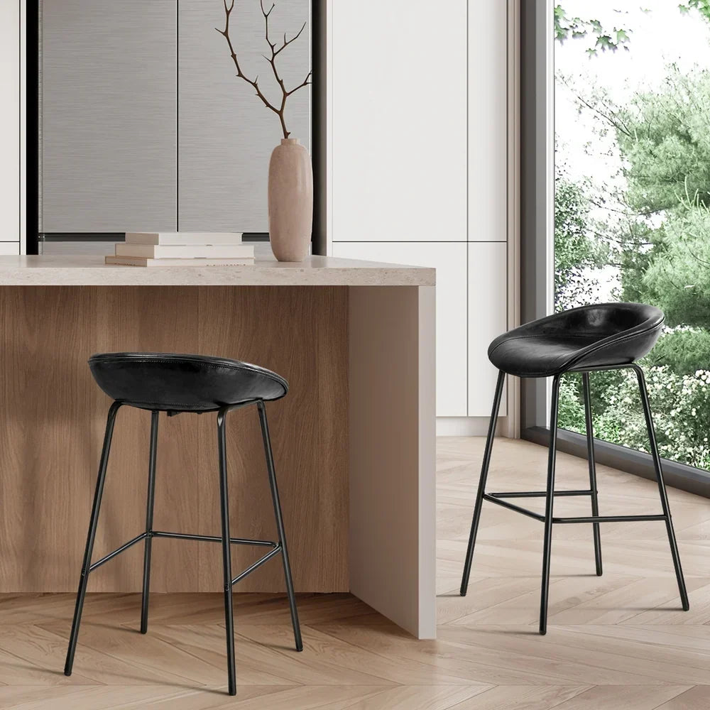 BS-E-CDX-BK-2PC Oikiture 2X Bar Stools Kitchen Dining Chair Metal Counter Stool PU Leather Black