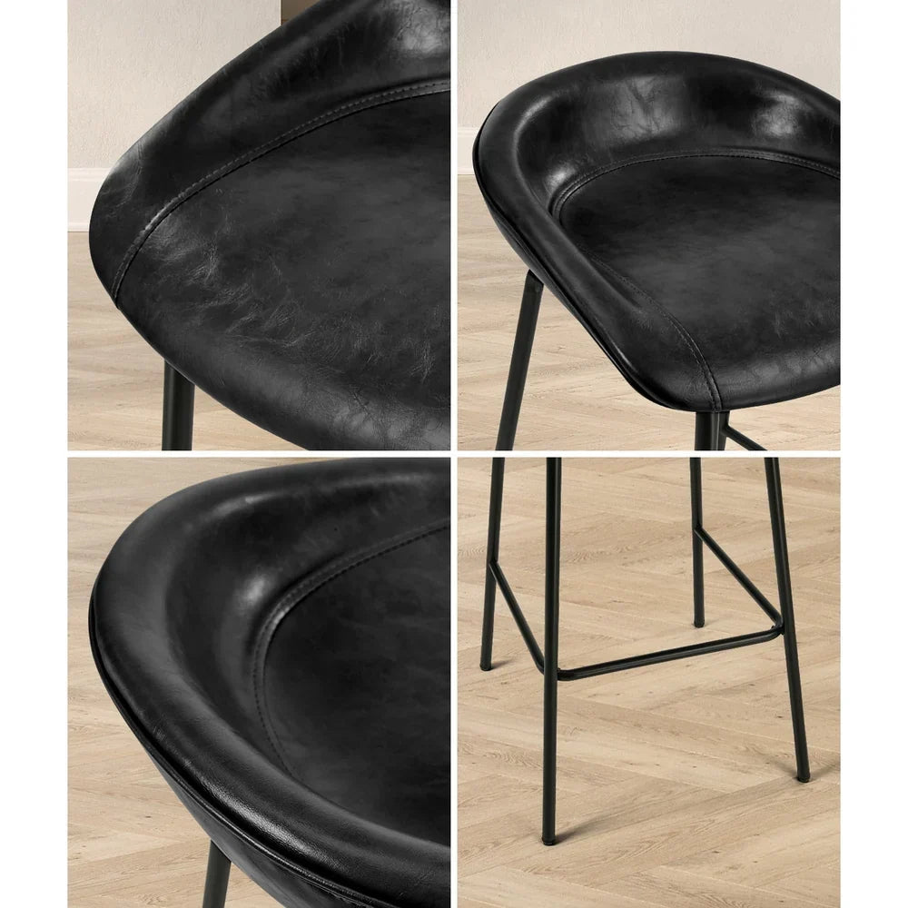 BS-E-CDX-BK-2PC Oikiture 2X Bar Stools Kitchen Dining Chair Metal Counter Stool PU Leather Black