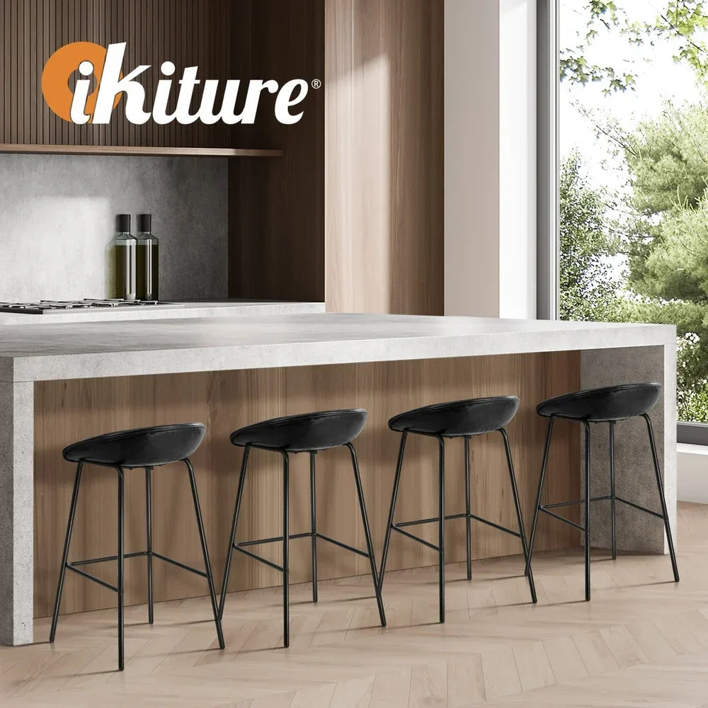 BS-E-CDX-BK-2PC Oikiture 2X Bar Stools Kitchen Dining Chair Metal Counter Stool PU Leather Black