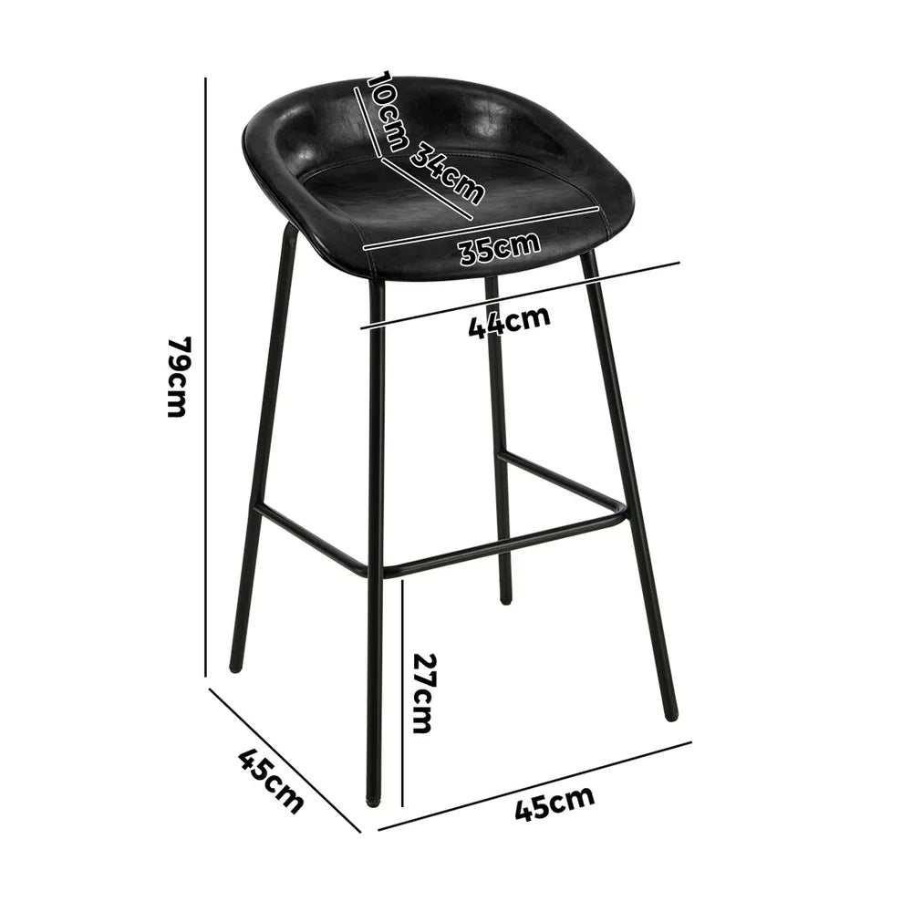 BS-E-CDX-BK-2PC Oikiture 2X Bar Stools Kitchen Dining Chair Metal Counter Stool PU Leather Black