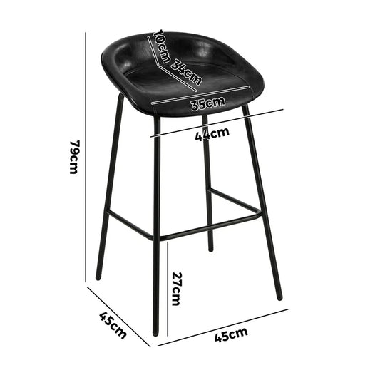 BS-E-CDX-BK-2PC Oikiture 2X Bar Stools Kitchen Dining Chair Metal Counter Stool PU Leather Black
