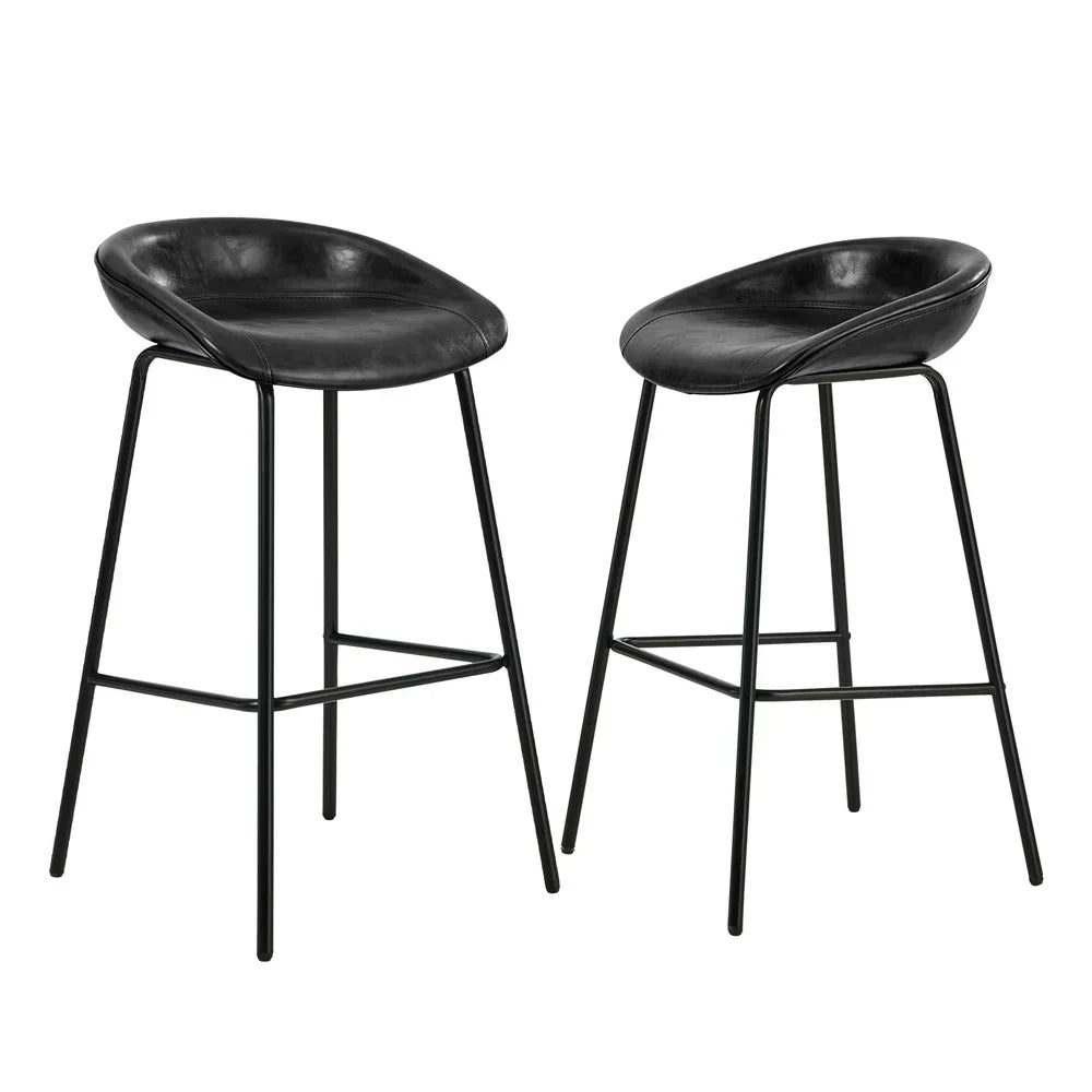 BS-E-CDX-BK-2PC Oikiture 2X Bar Stools Kitchen Dining Chair Metal Counter Stool PU Leather Black
