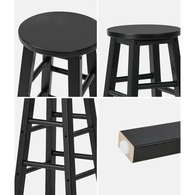 BS-FJ-AURA-BK-2PC Oikiture 2x Bar Stool Kitchen Counter Round Chair Split-Level Footrest Black