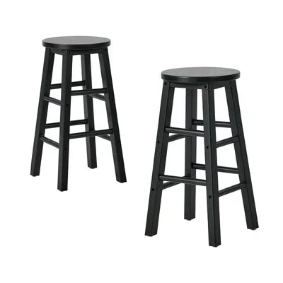 BS-FJ-AURA-BK-2PC Oikiture 2x Bar Stool Kitchen Counter Round Chair Split-Level Footrest Black