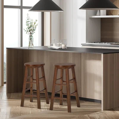 BS-FJ-AURA-WN-2PC Oikiture 2x Bar Stool Kitchen Counter Round Chair Split-Level Footrest Walnut