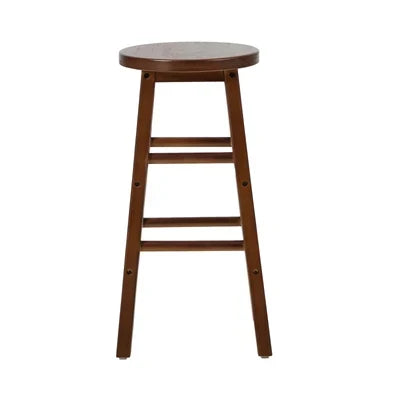 BS-FJ-AURA-WN-2PC Oikiture 2x Bar Stool Kitchen Counter Round Chair Split-Level Footrest Walnut