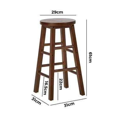 BS-FJ-AURA-WN-2PC Oikiture 2x Bar Stool Kitchen Counter Round Chair Split-Level Footrest Walnut